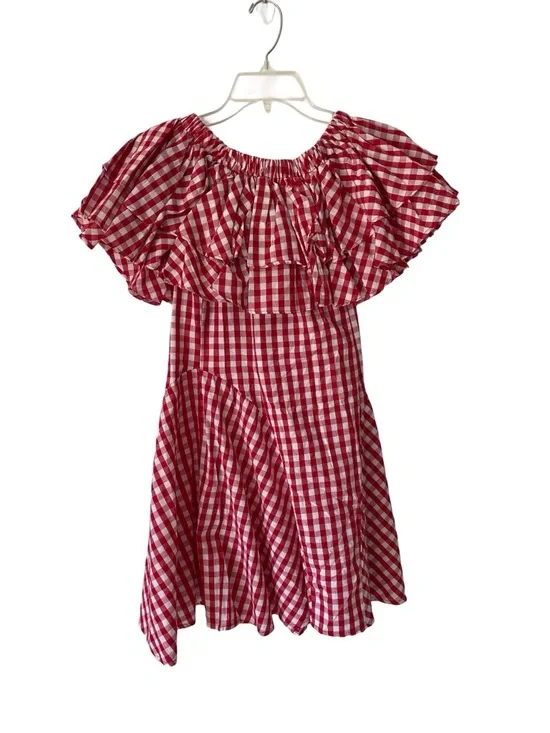 StyleKeepers NWTs Red Gingham Off-Shoulder Gingham Mini Dress size small - Picture 2 of 6